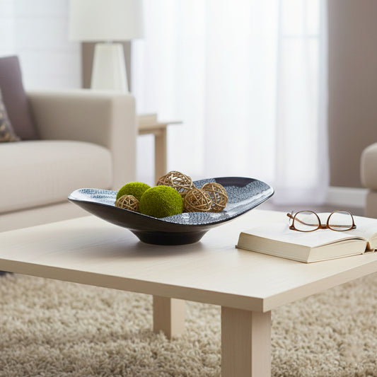 Contemporary Asymmetrical Decorative Bowl -  Coffee Table Decor and Centerpiece Table Decorations with Pebble Pattern - Stylish Home Decor Accents for Kitchen Counter, Keys, or Candy Bowl - 5", Black