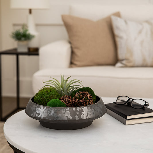 Artistic Decorative Glazed Pottery Bowl for Coffee Table - Contemporary Centerpiece Table Decoration and Home Decor Accents - Stylish Kitchen Counter Decor, Key, or Candy Bowl - 4.25", Black