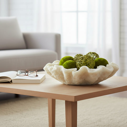 Elegant Quartz Resin Shell Decorative Bowl for Coffee Table - Modern Centerpiece Table Decorations and Bookshelf Styling for Home Decor Accents - Kitchen Counter Decor, Key or Candy Bowl - 5", White