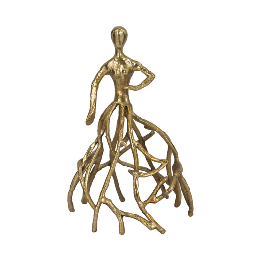 Ness & Jord Aluminum and Suar Wood 14" Dancing Lady Sculpture in Gold – Elegant Art Decor