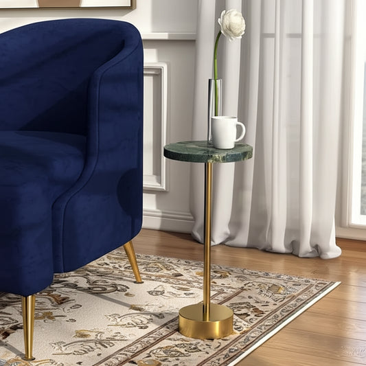 End Table, Side Table, or Night Stand for Home Decor - Sleek Marble Bedside Table with Pedestal Base for Small Spaces - Decorative Accent Table for Modern Living Room, Bedroom, or Entryway - 21" Black