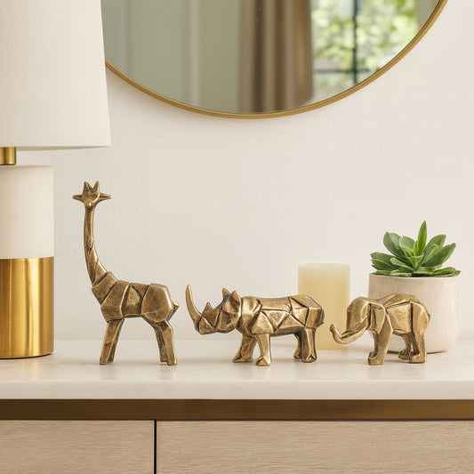 Home, Bathroom, and Office Decorative Statues – Metallic Animal Sculptures Perfect for Living Room, Bathroom, or Coffee Table – Elegant Shelf Ornaments for Contemporary Decor Set of 3 – 13", 5" Gold