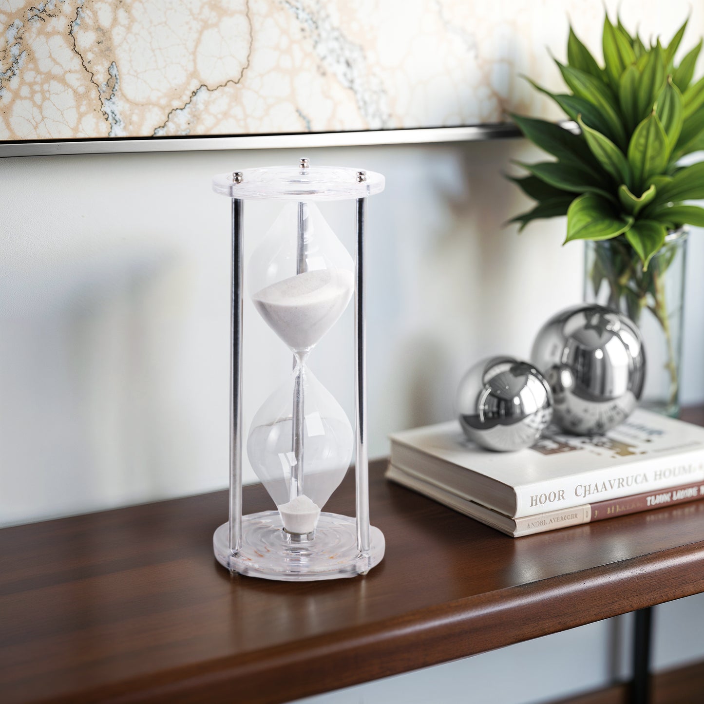 Decorative Object Glass and Metal Hourglass Accent for Home Office Bedroom Living Room - 12" Silver