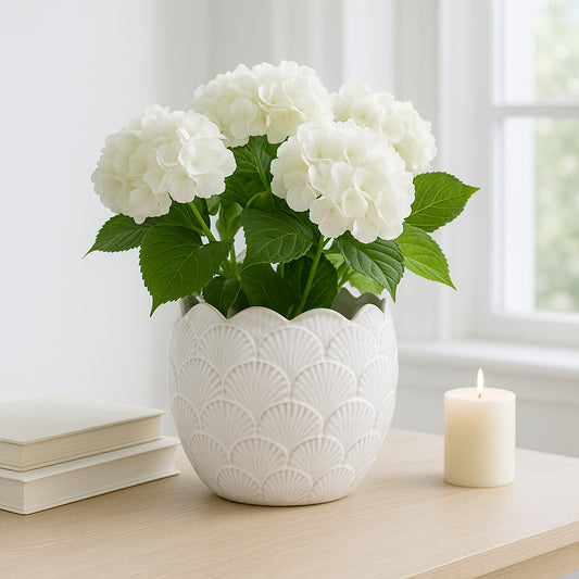Flower Pot and Planter for Home Decor – Elegant Ceramic Plant Pot for Indoor and Outdoor Use – Decorative Planter for Orchids, Succulents, or Greenery in Room, Garden, or Patio Decor – 8" White